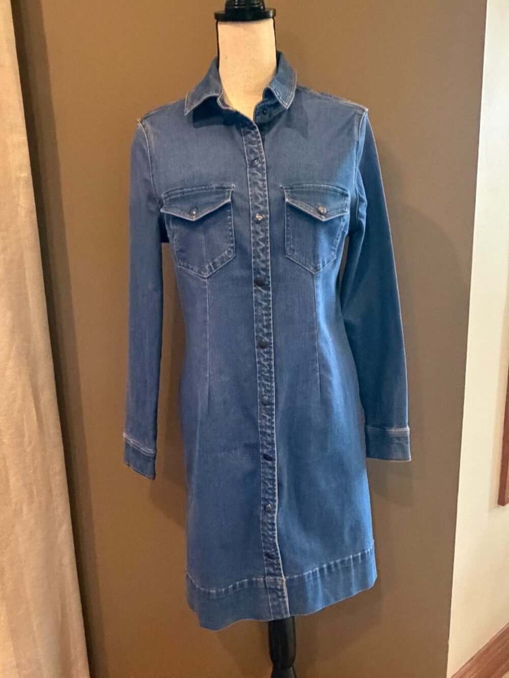 Max Jeans Denim Midi Dress Snaps Country Western Concert, Size Medium